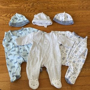 set of three Little me newborn pj footies